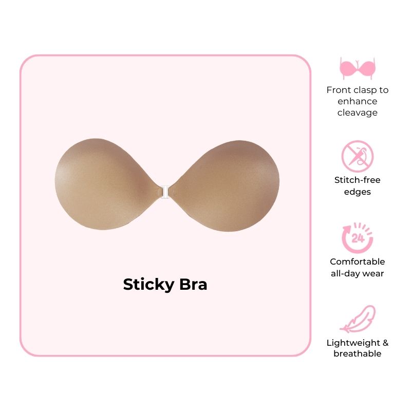 B Free nude sticky adhesive push-up cleavage enhancing bra, Size F Cup -  NWT!
