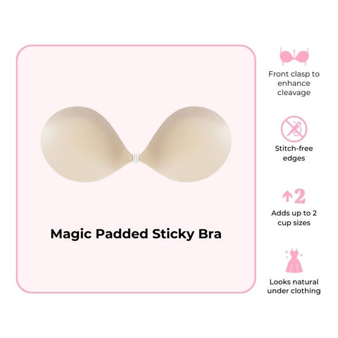 SLEEVELESS STRAPLESS SELF Adhesive Silicone Seamless Front Closure  INVISIBLE BACKLESS PUSH UP STICKY BRA - BLACK​